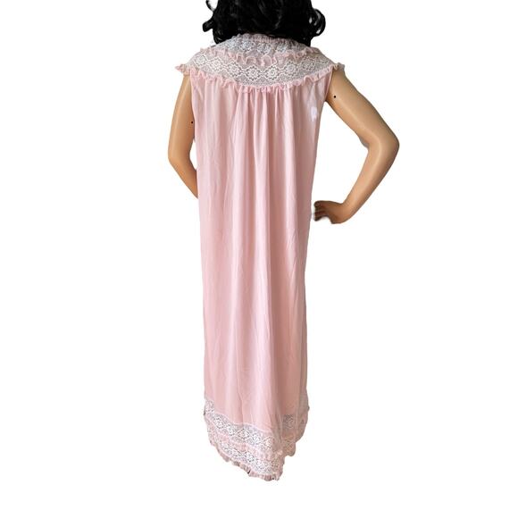 Vintage Margaret night gown sleeveless pink, white lace & ruffles size large - Picture 9 of 13